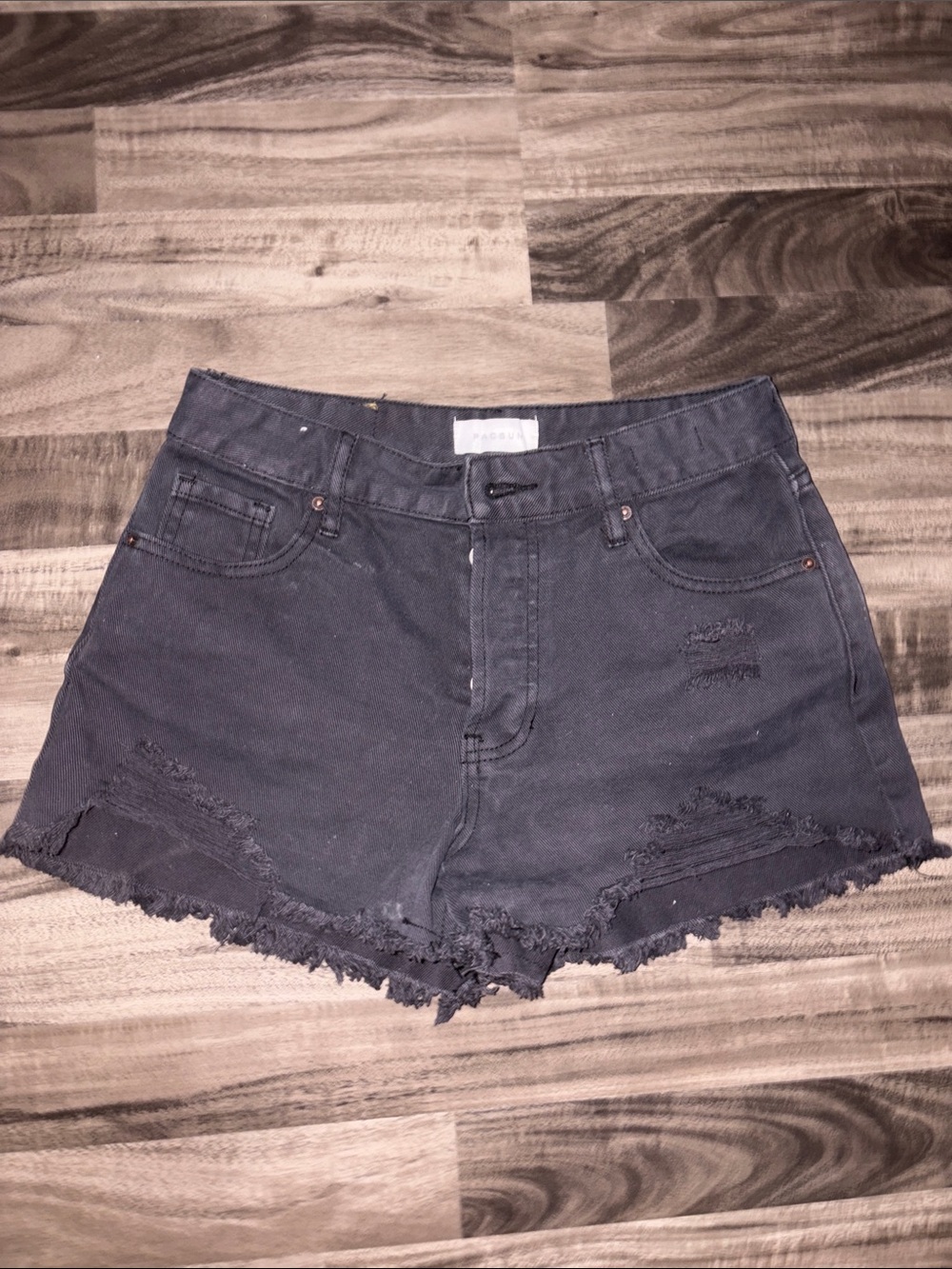 Pacific Sunwear Black Frayed Hem Denim Shorts